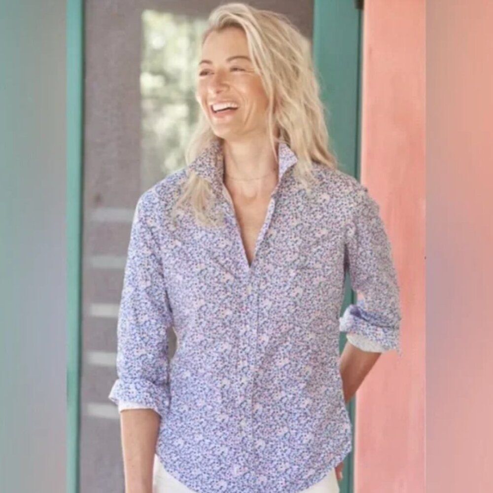 Frank & Eileen Barry Floral Crinkle Button Down Shirt XS